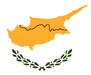 Cypriot flag showing the dividing line with the Turkish-occupied north.